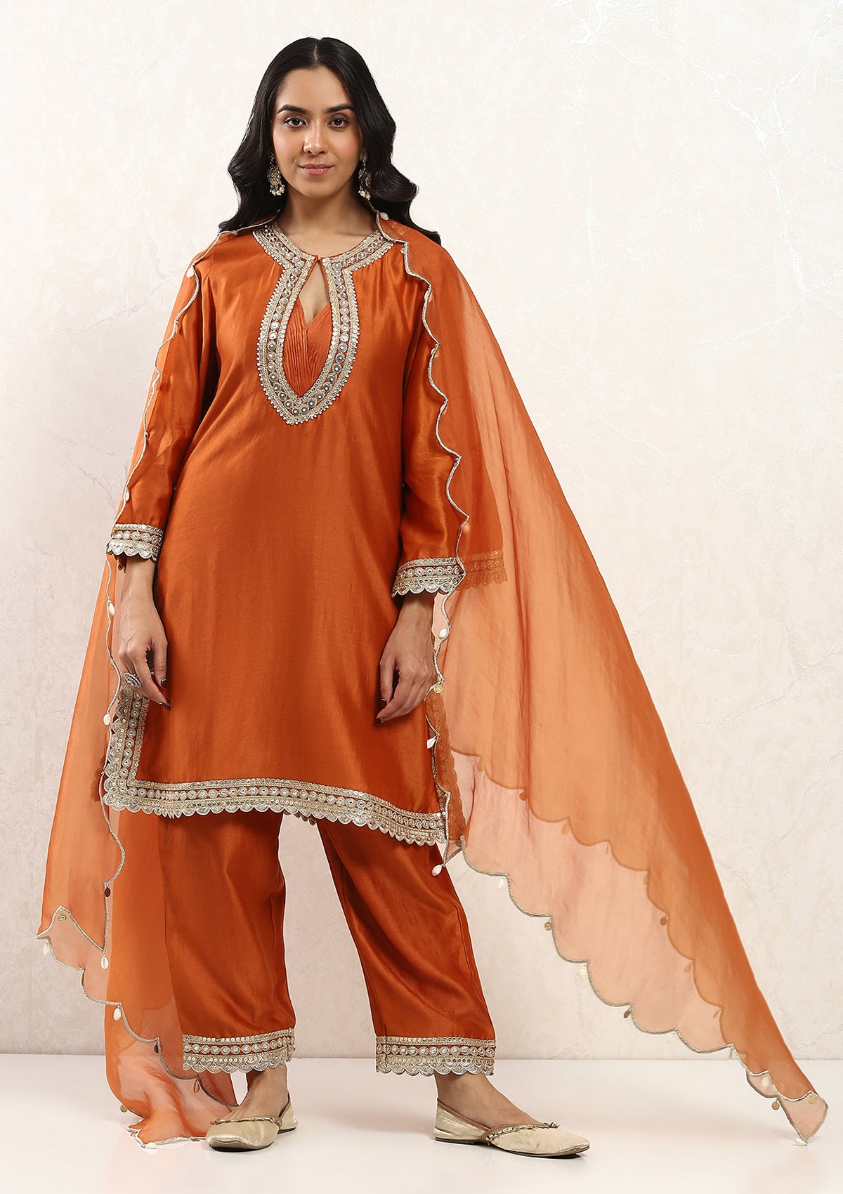Saffron Scalloped Kurta Set