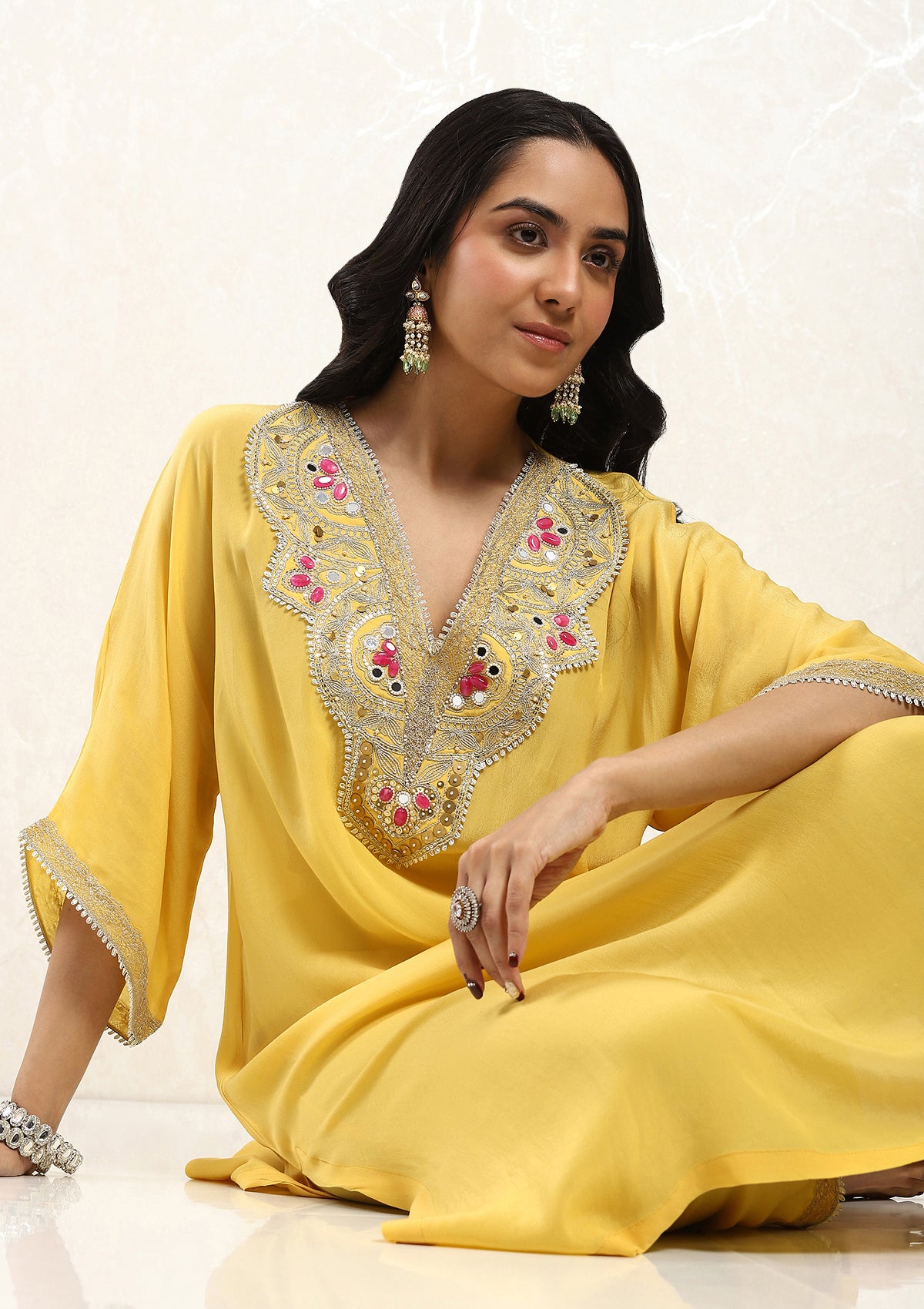 Yellow Pheran Kurta Set