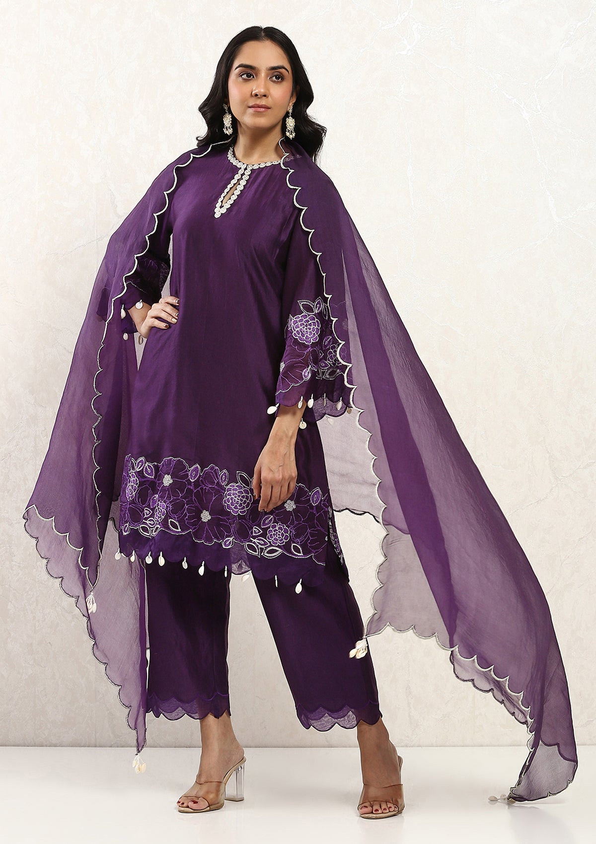 Plum Applique Kurta Set