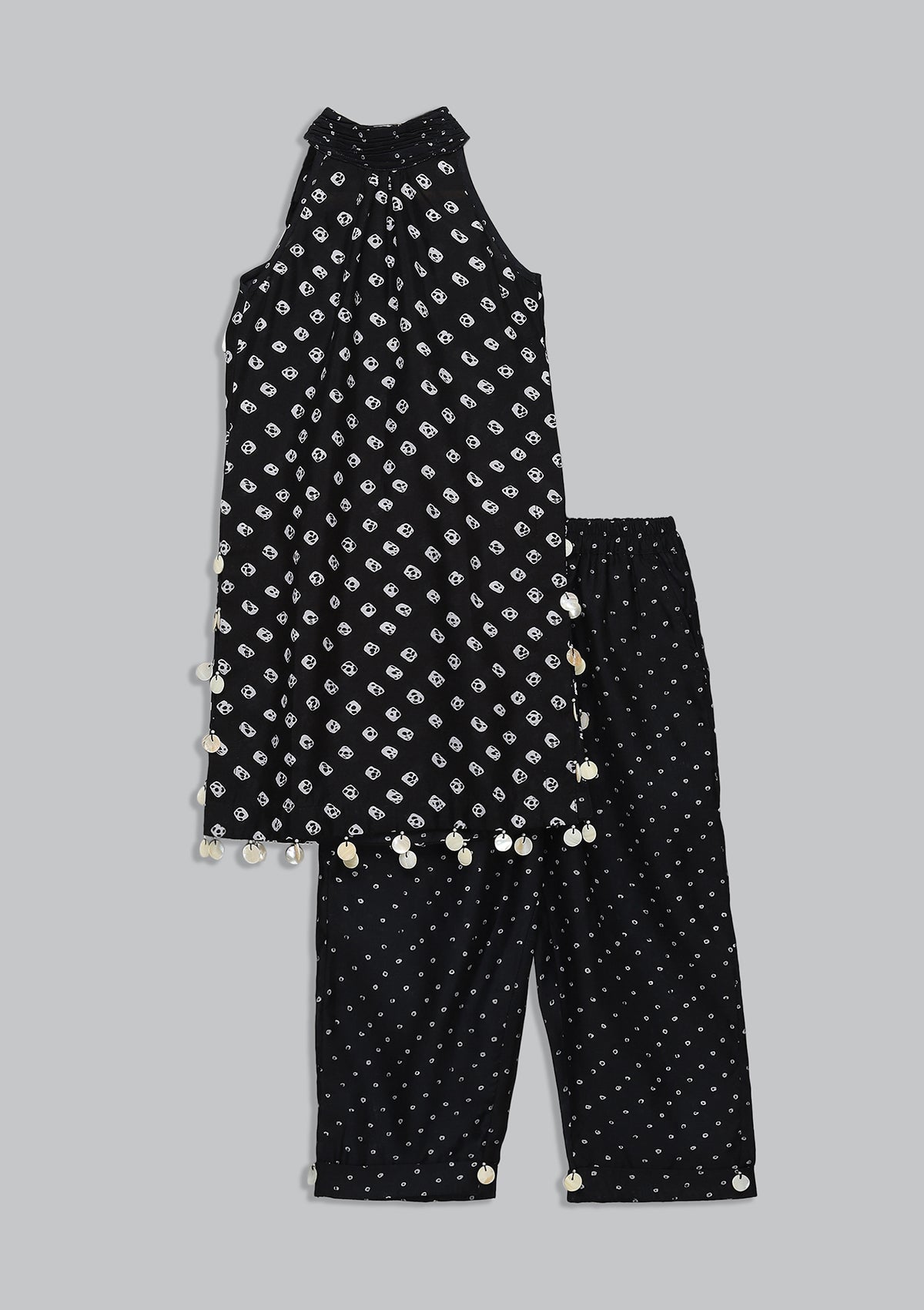 Kids Coal Bandhani Halter Tunic Set