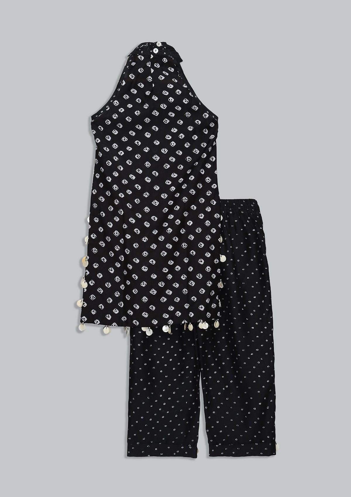 Kids Coal Bandhani Halter Tunic Set