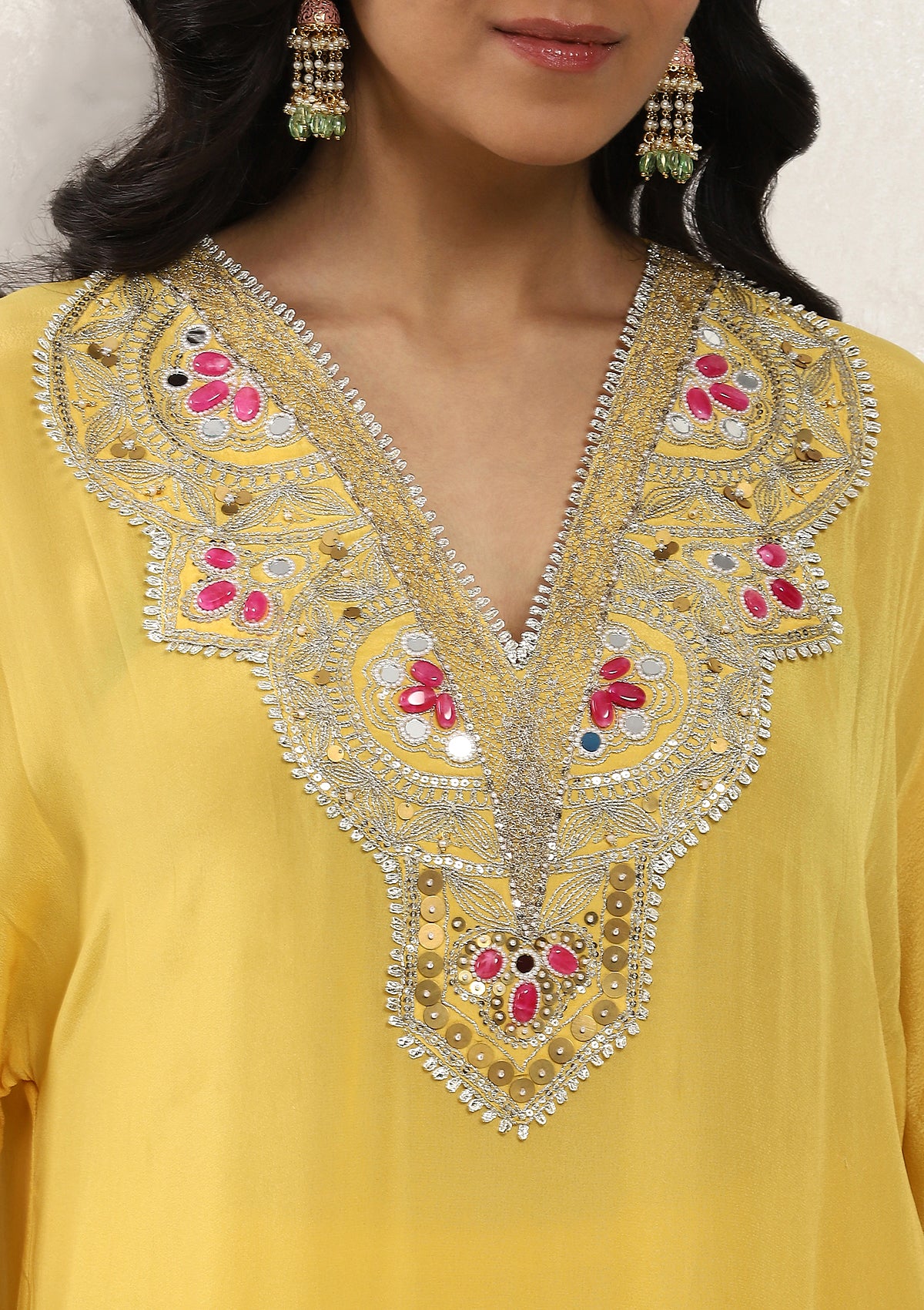Yellow Pheran Kurta Set