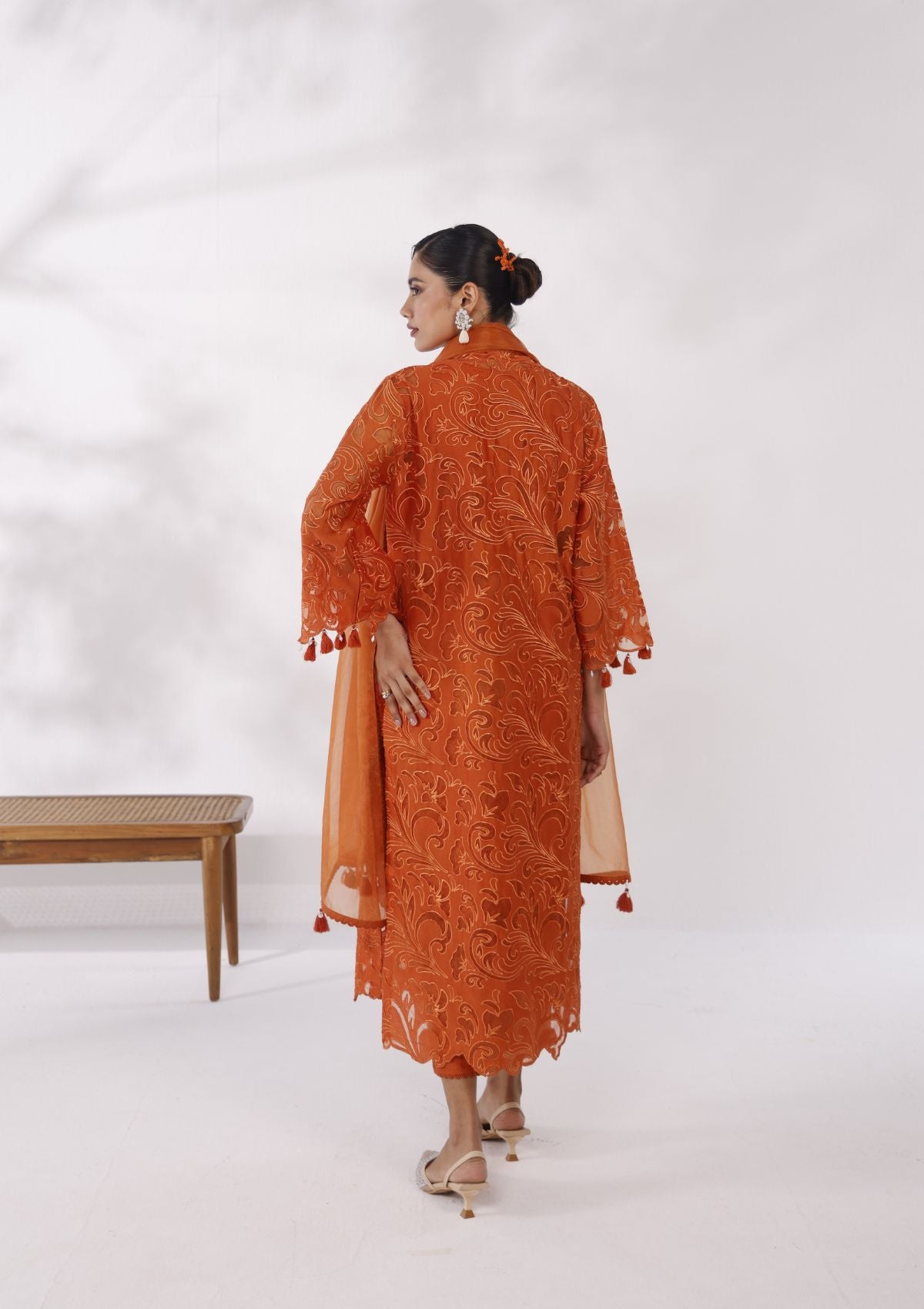 Saffron Applique Embroidered Kurta Set