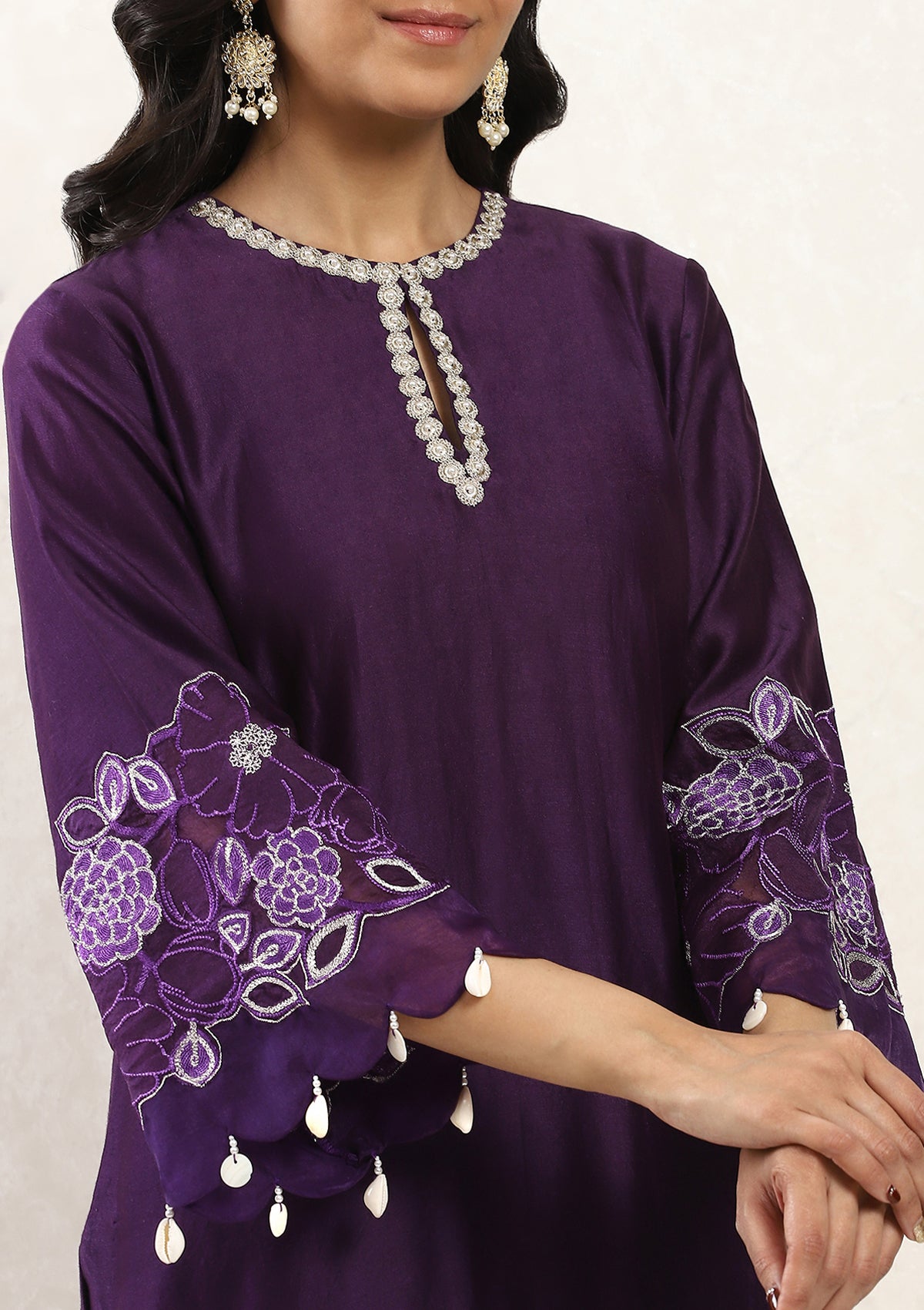 Plum Applique Kurta Set