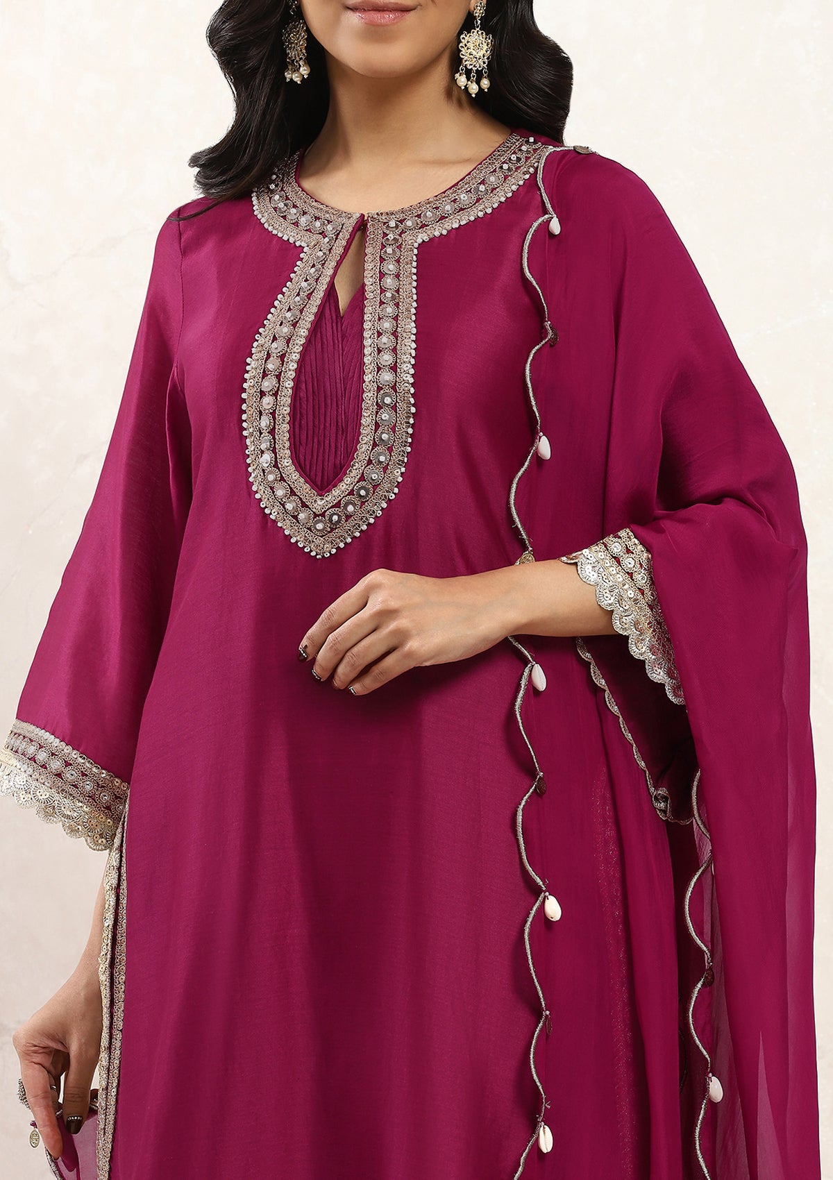 Pink Scalloped Kurta Set