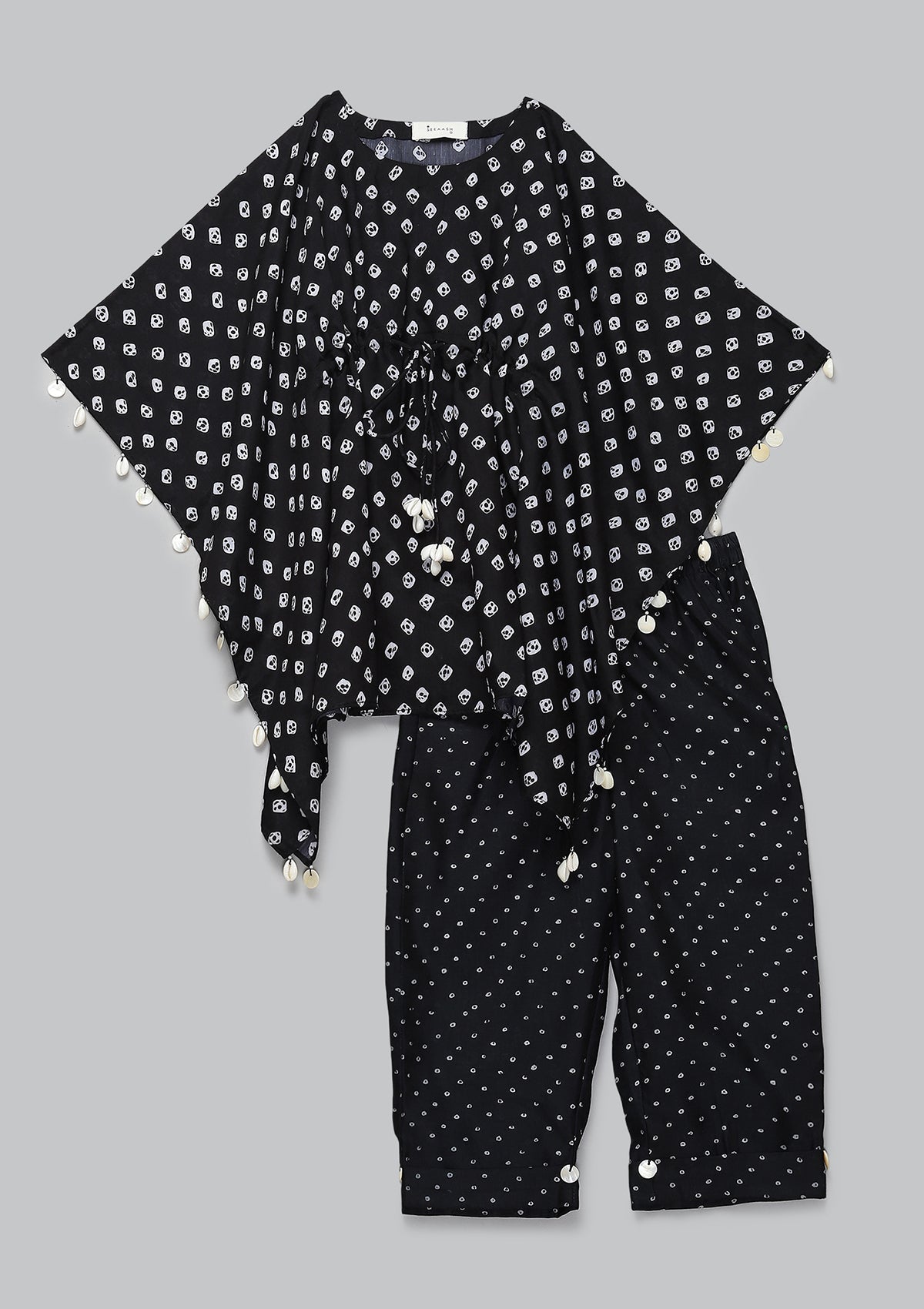 Kids Coal Bandhani Kaftan Set