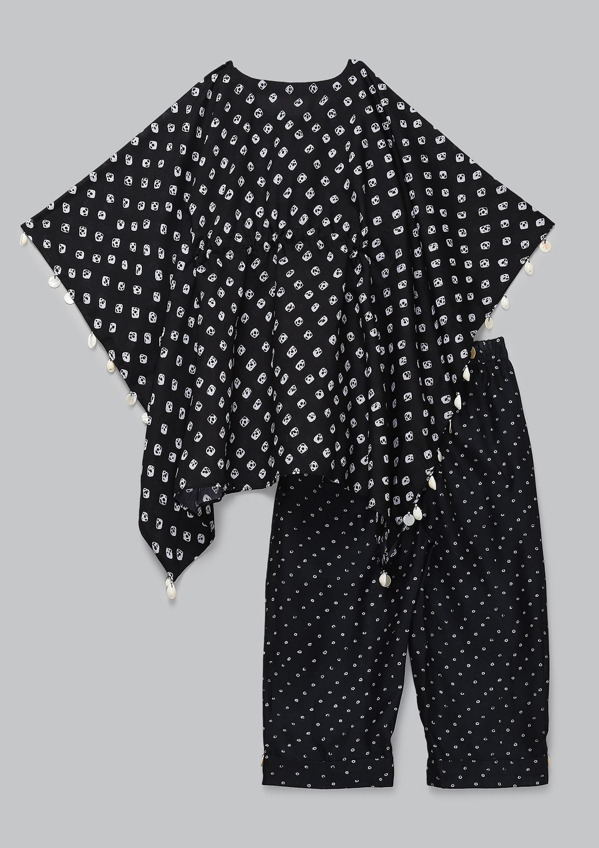 Kids Coal Bandhani Kaftan Set