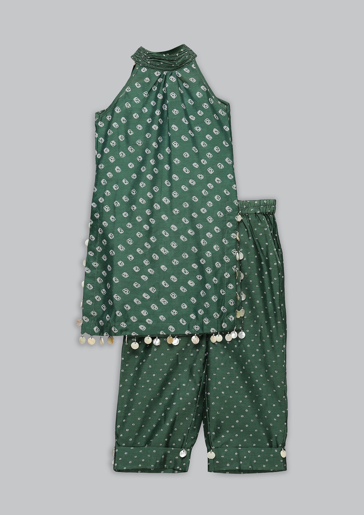 Kids Leaf Bandhani Halter Tunic Set
