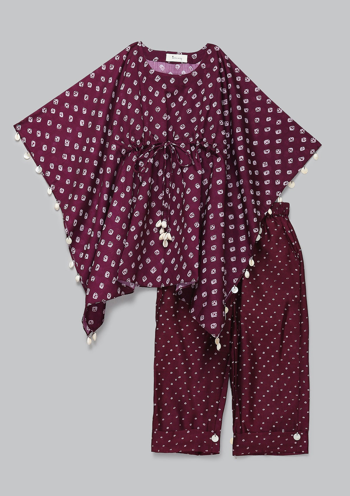 Kids Burgundy Bandhani Kaftan Set