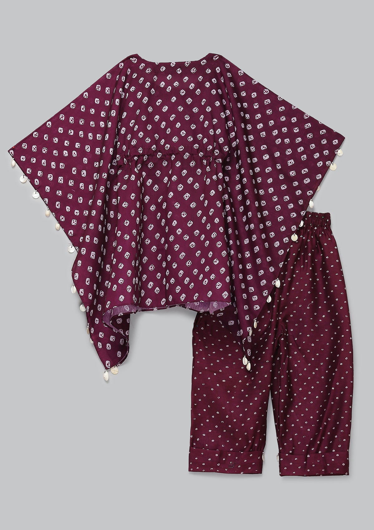 Kids Burgundy Bandhani Kaftan Set