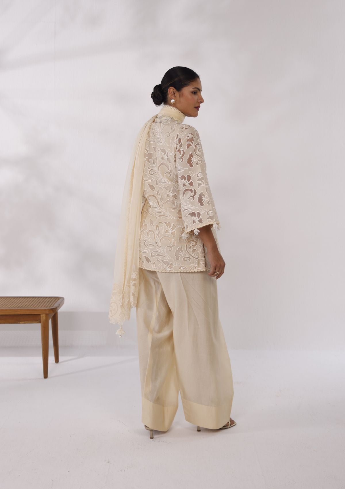 Ivory Applique Embroidered Farshi Set