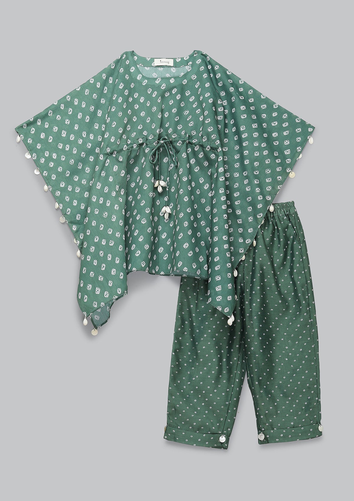 Kids Leaf Bandhani Kaftan Set