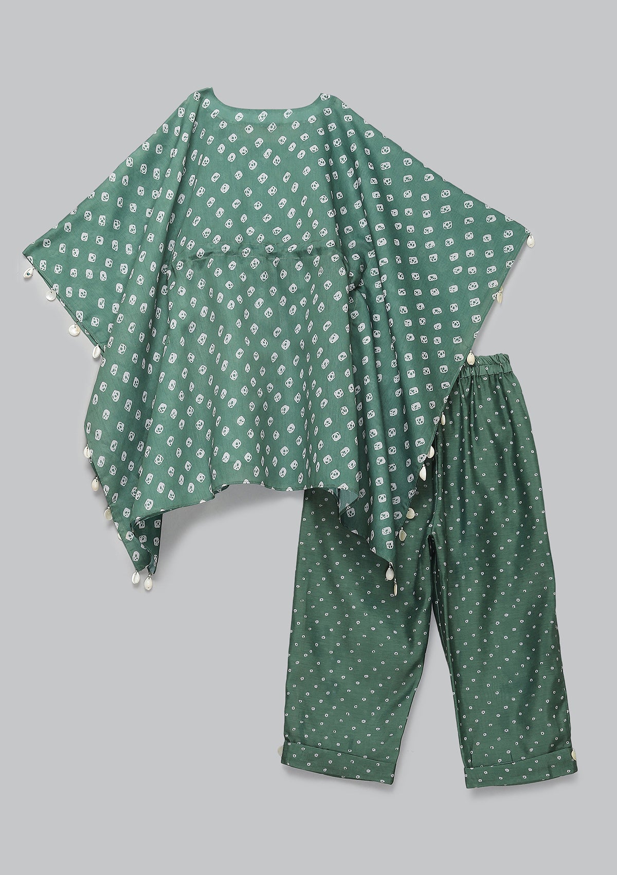 Kids Leaf Bandhani Kaftan Set