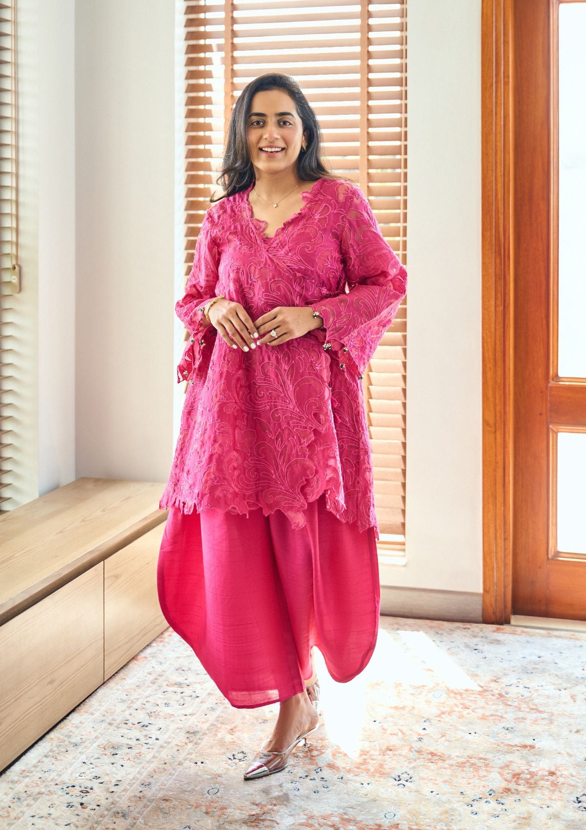 Fuchsia Flora Cutwork Kurta Set