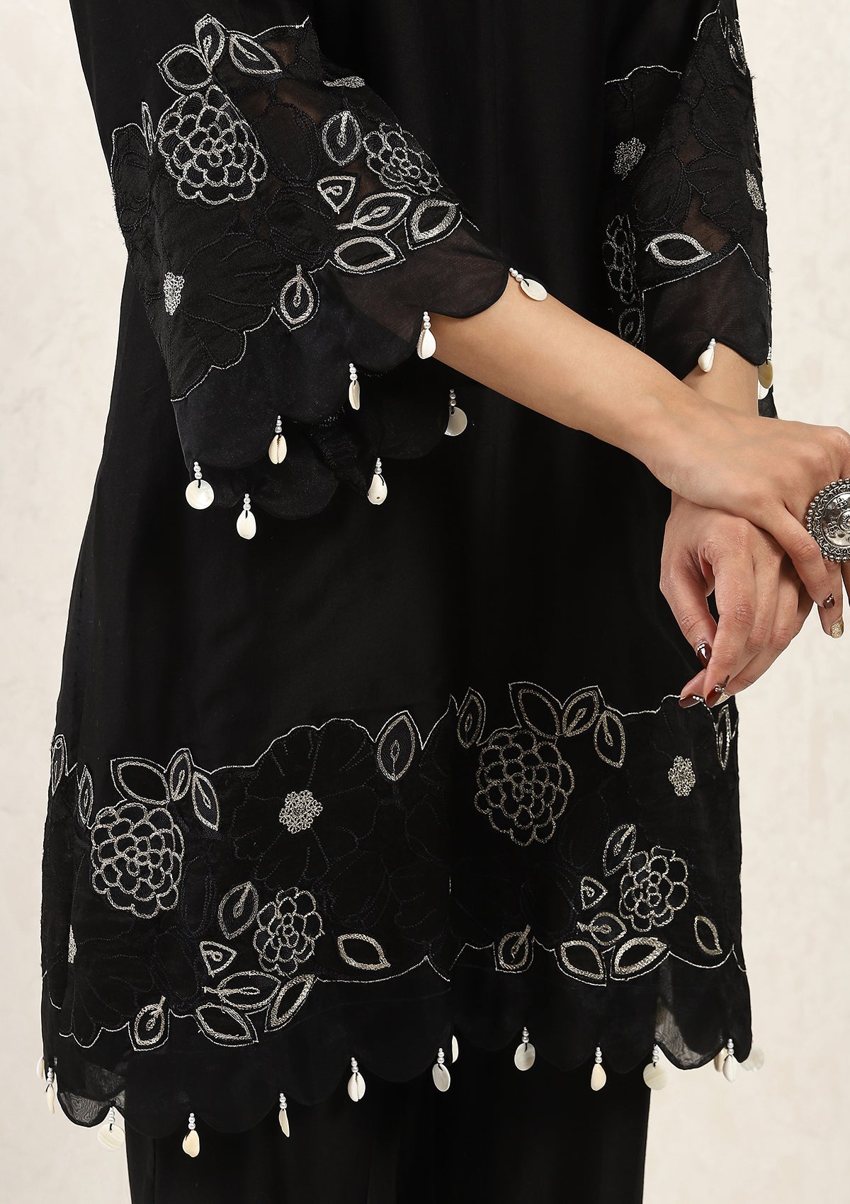 Black Applique Kurta Set