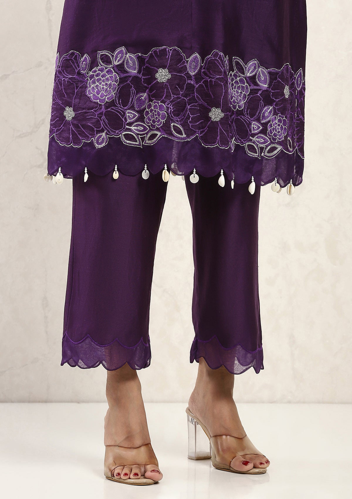 Plum Applique Kurta Set