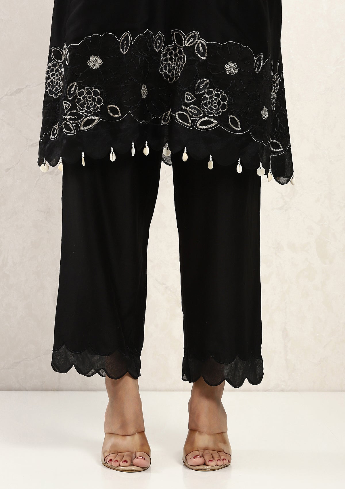 Black Applique Kurta Set