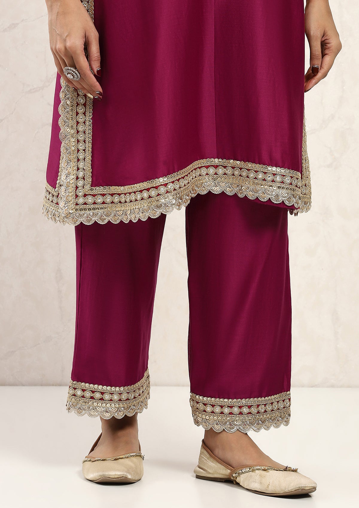 Pink Scalloped Kurta Set
