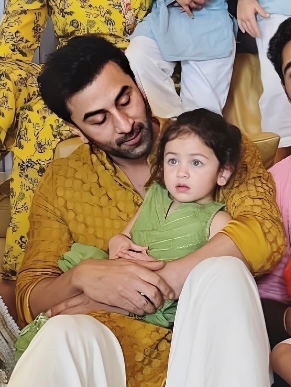 Raha Kapoor in Kids Sage Pintuck Embellished Kurta Set