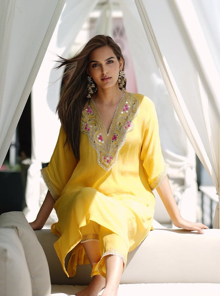 Yellow Pheran Kurta Set