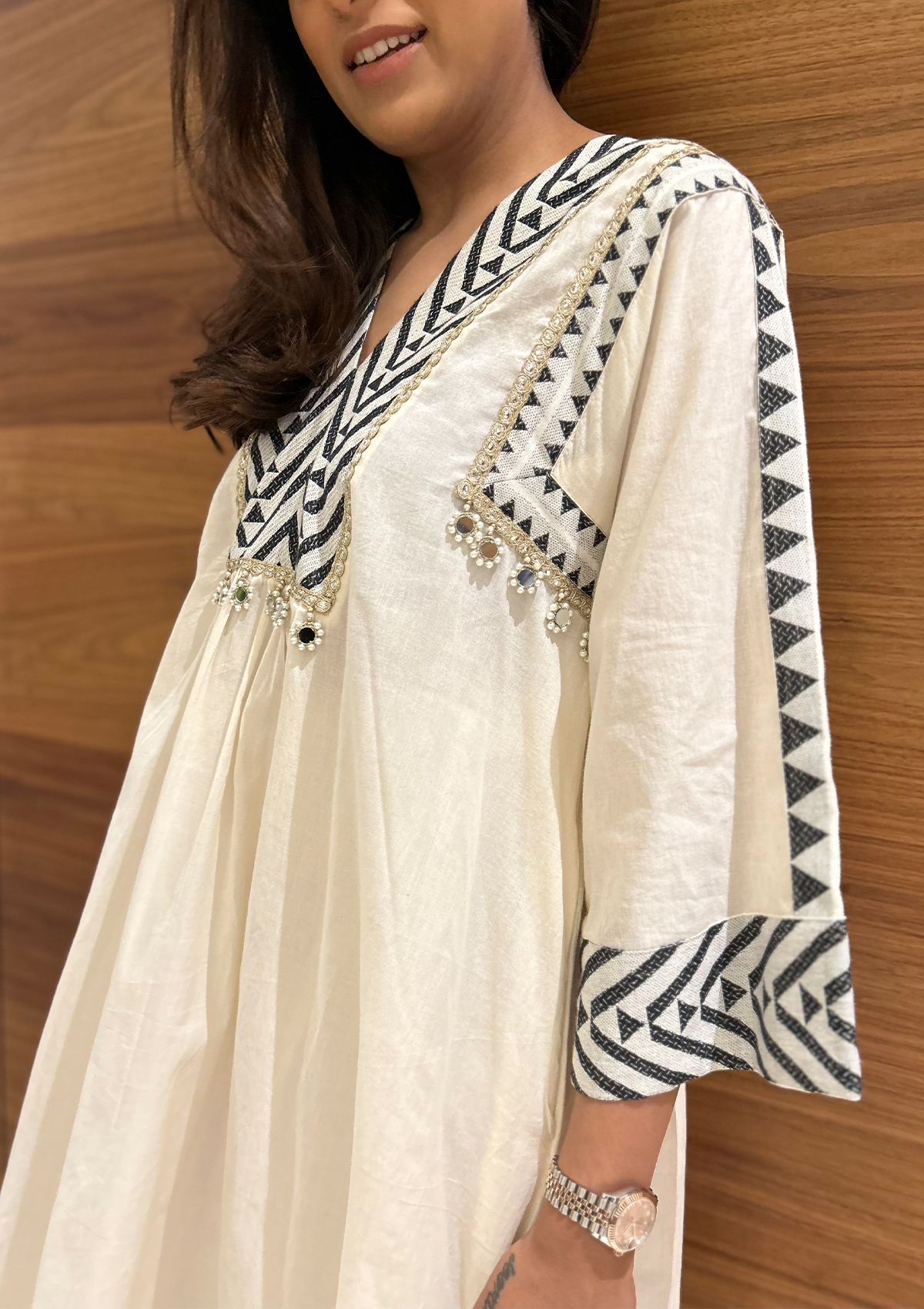 Ivory and Coal Aztec Kurta Set