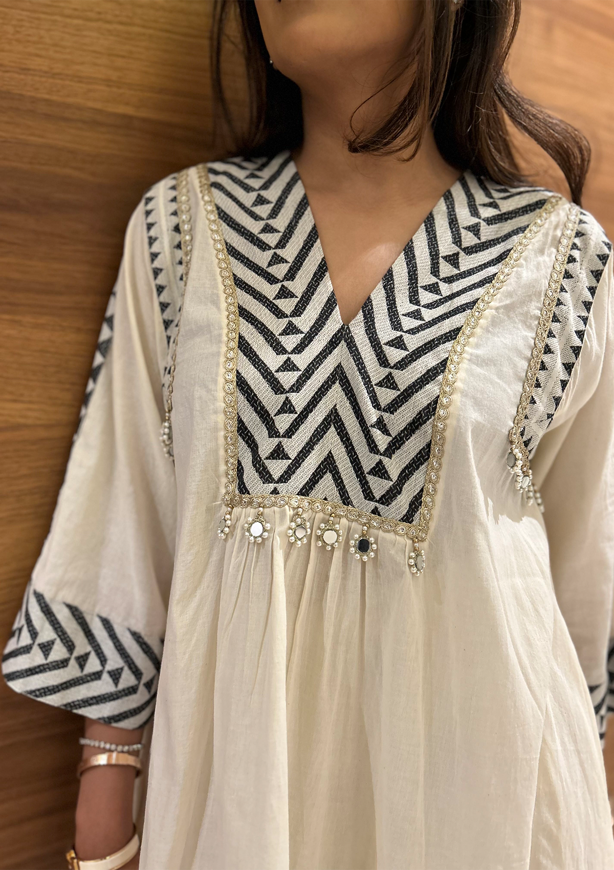 Ivory and Coal Aztec Kurta Set