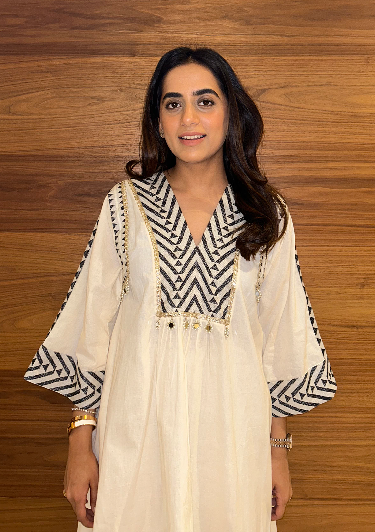 Ivory and Coal Aztec Kurta Set