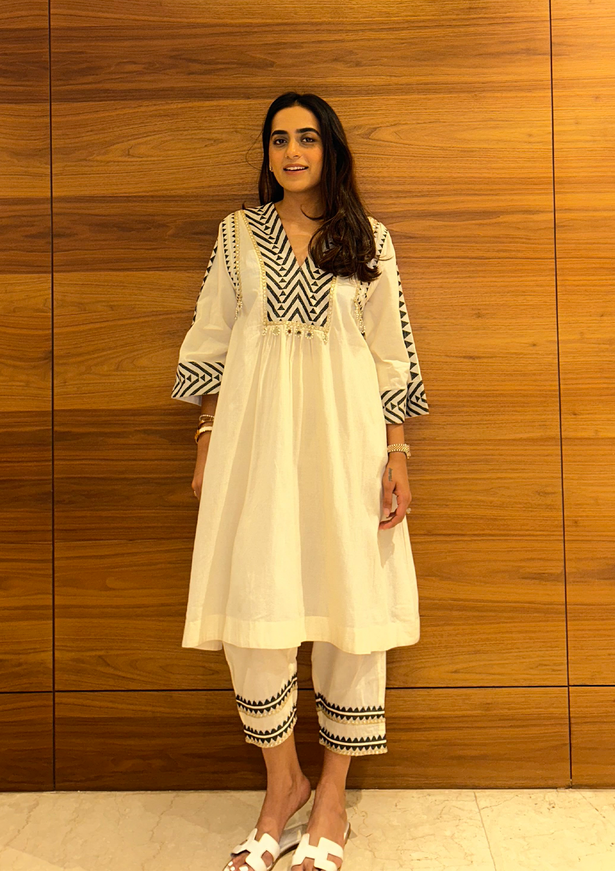 Ivory and Coal Aztec Kurta Set