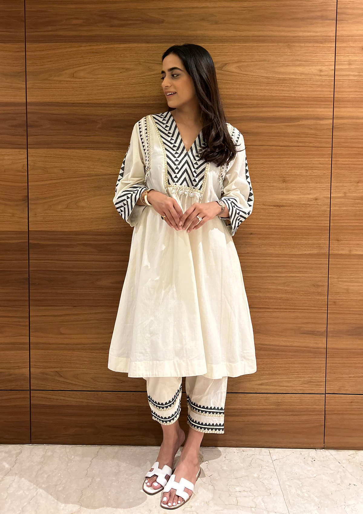 Ivory and Coal Aztec Kurta Set
