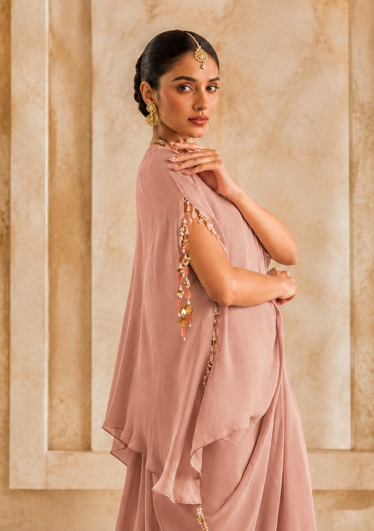 Blush Draped Saree set