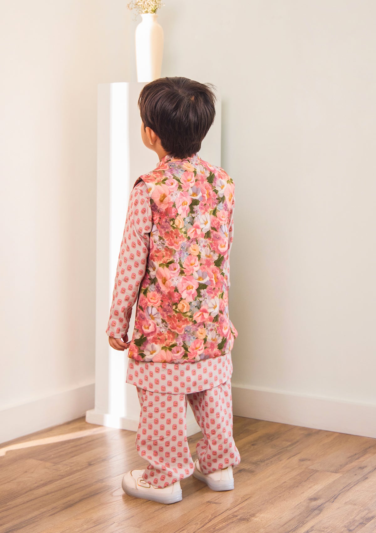 Kids Ivory Meadow Kurta & Bundi Set