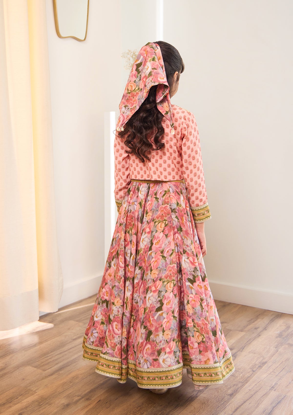 Kids Coral Meadow Lehenga Set