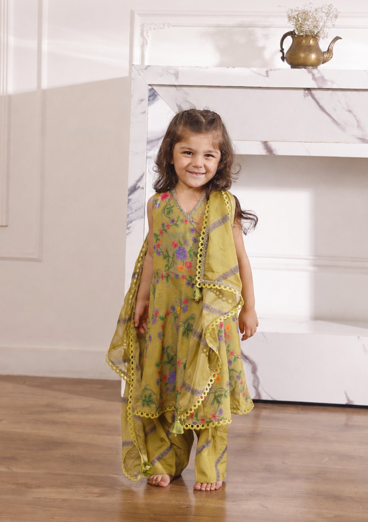 Kids Sage Braid Kurta Set