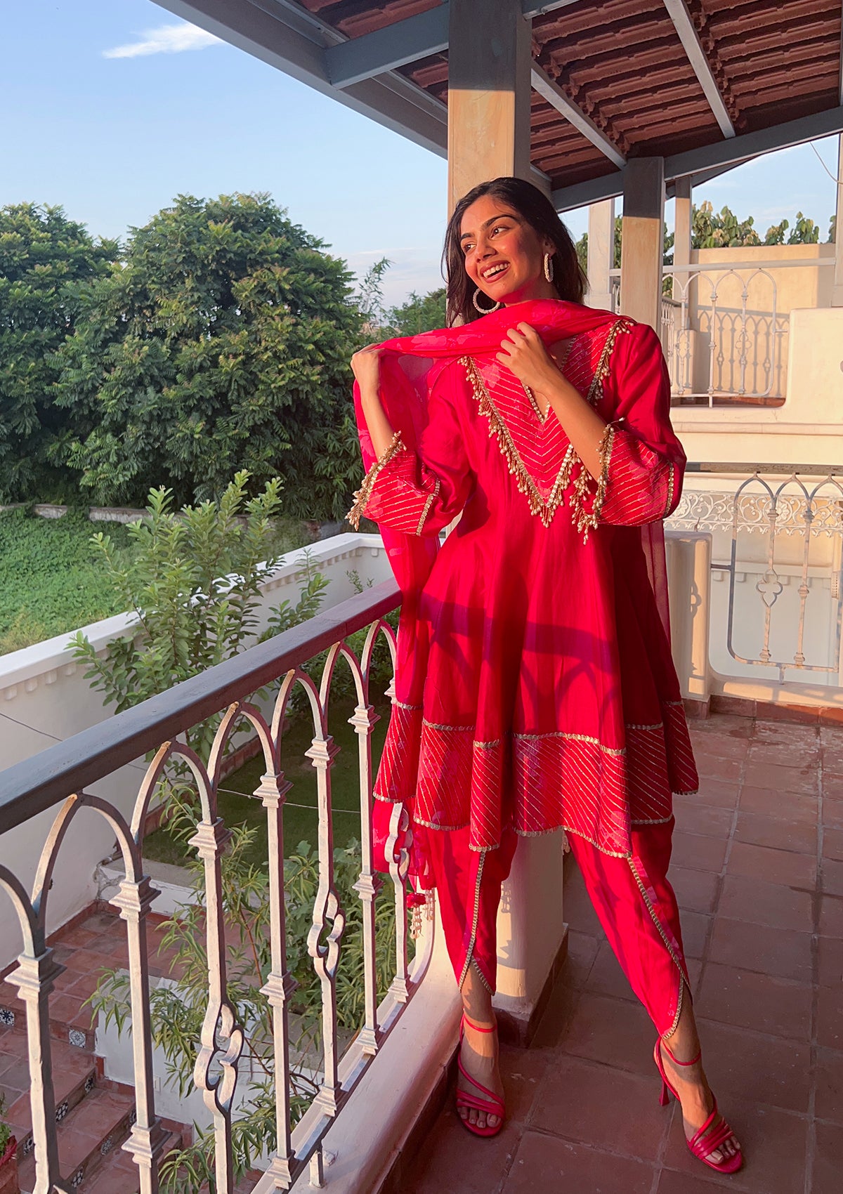 Bagh Peony Gota Kurta Set