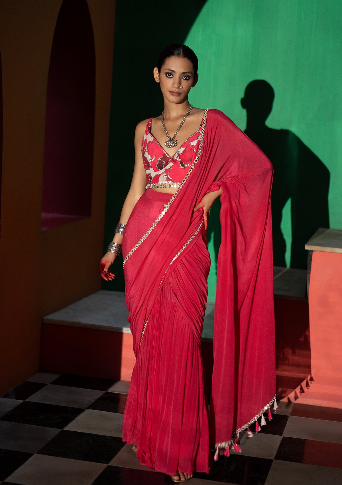 Anaita Shroff in Amara Fuchsia Pleated Saree Set