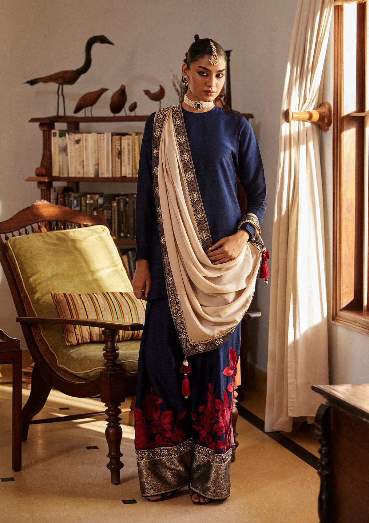 Midnight Blue Threadwork Farshi Set