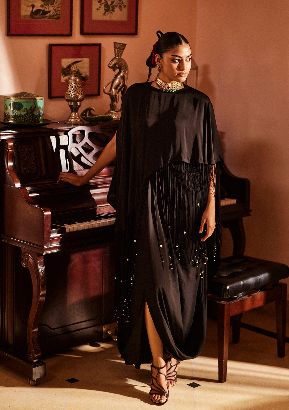 Coal Fringe Kaftan