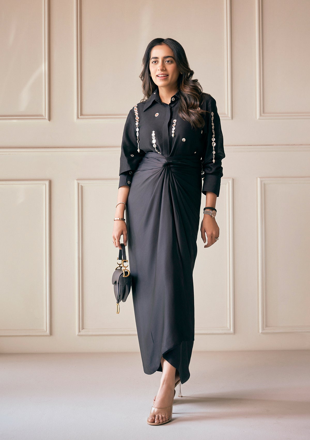 Black Mykonos Draped Skirt Set