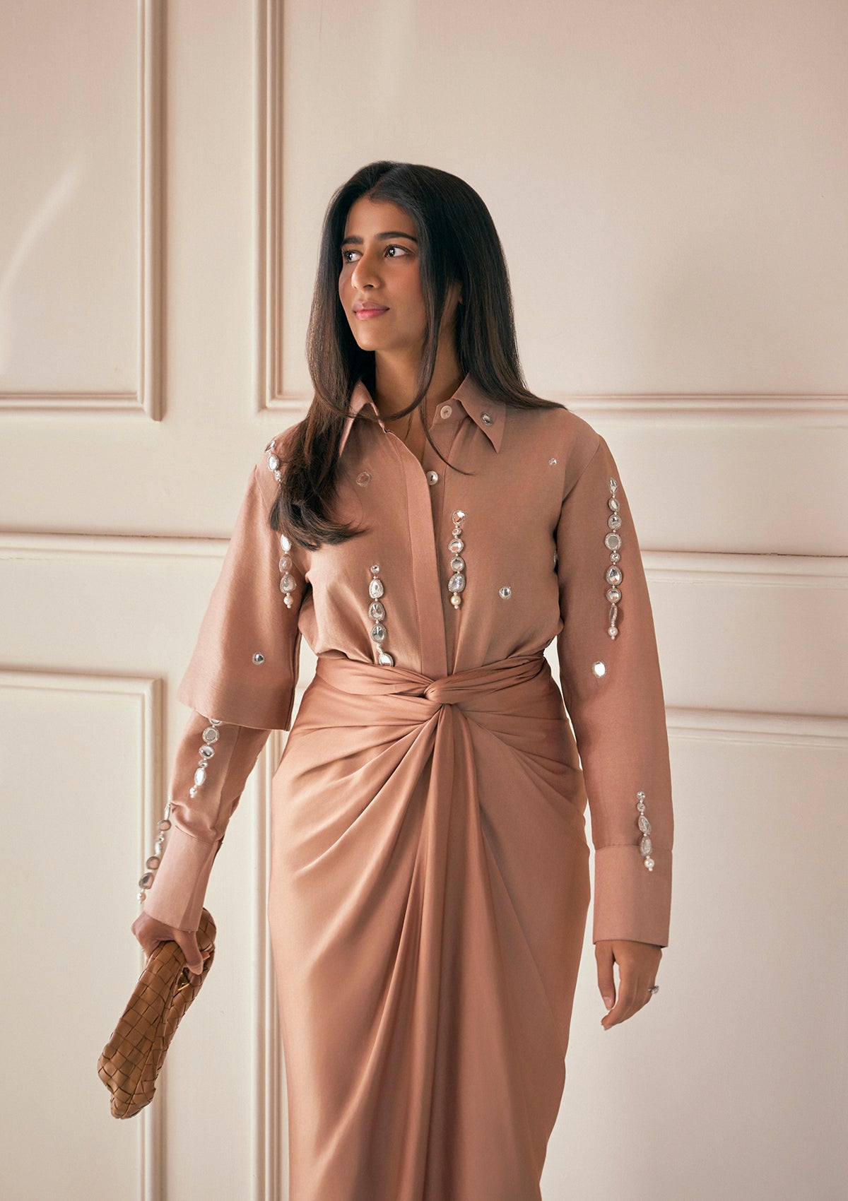 Mocha Mykonos Draped Skirt Set