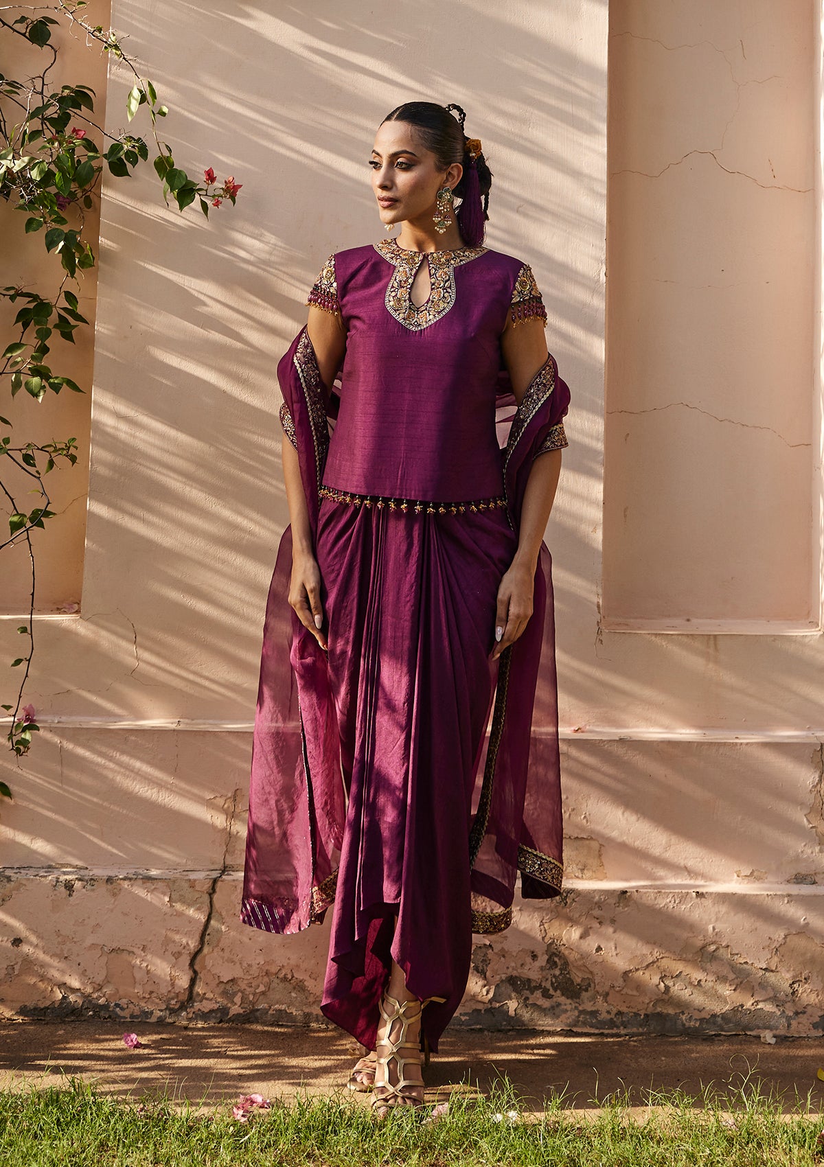 Plum Draped Skirt Set