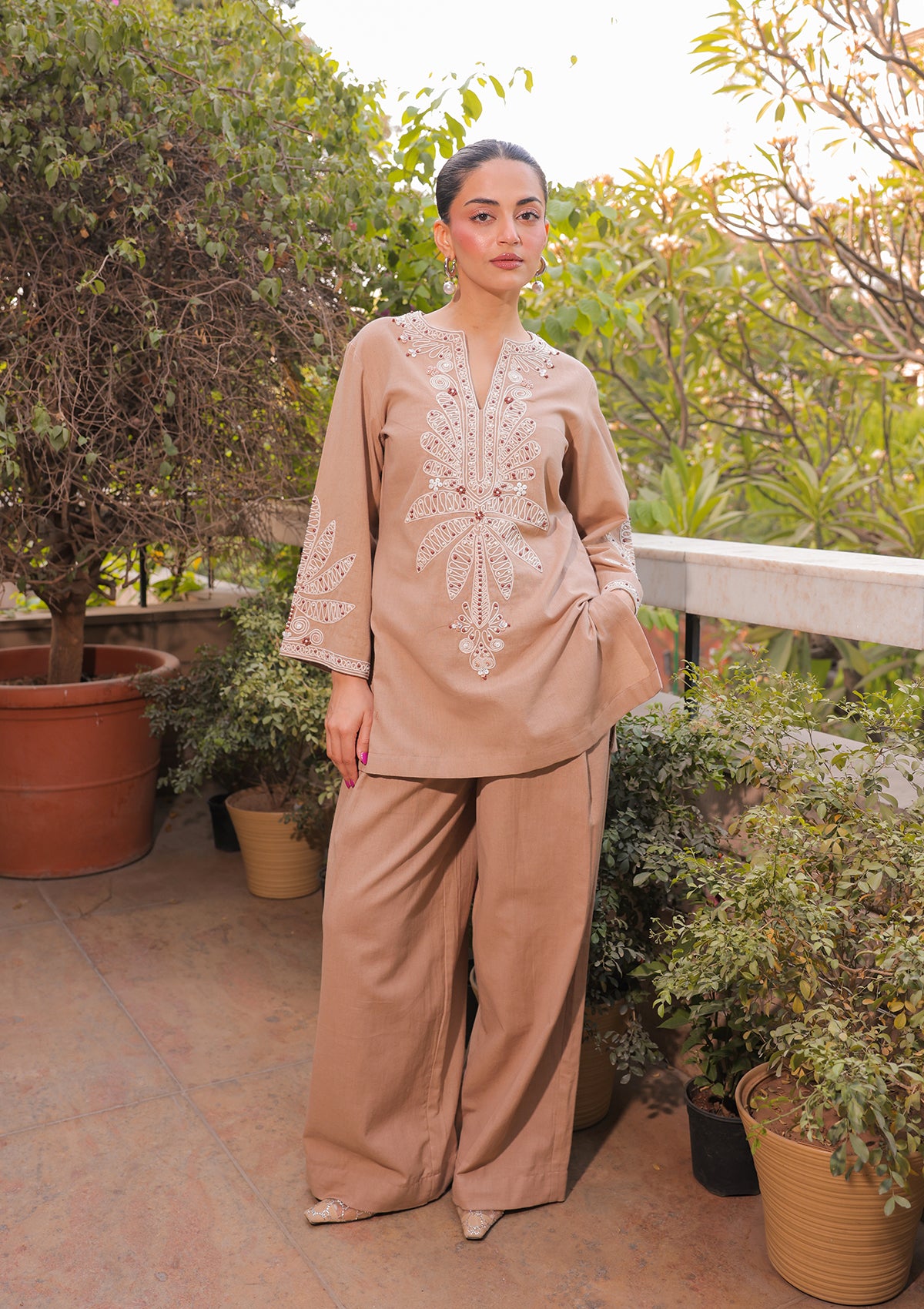 Mira Kapoor in Khakhi Palm Co-ord Set