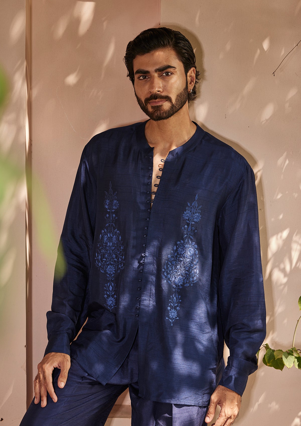 Midnight Blue Motif Shirt Set