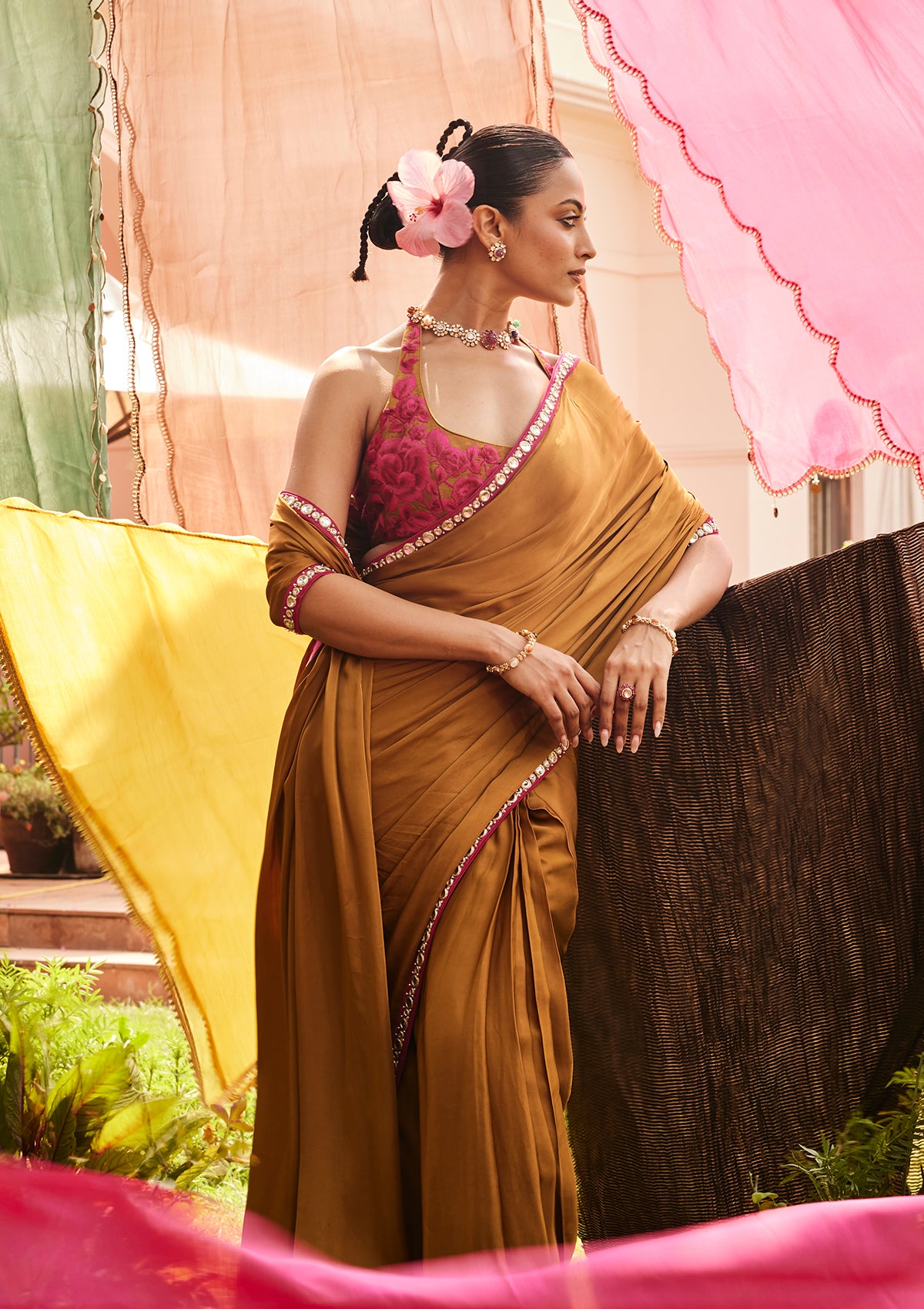 Ochre Gulaab Pre-Draped Saree