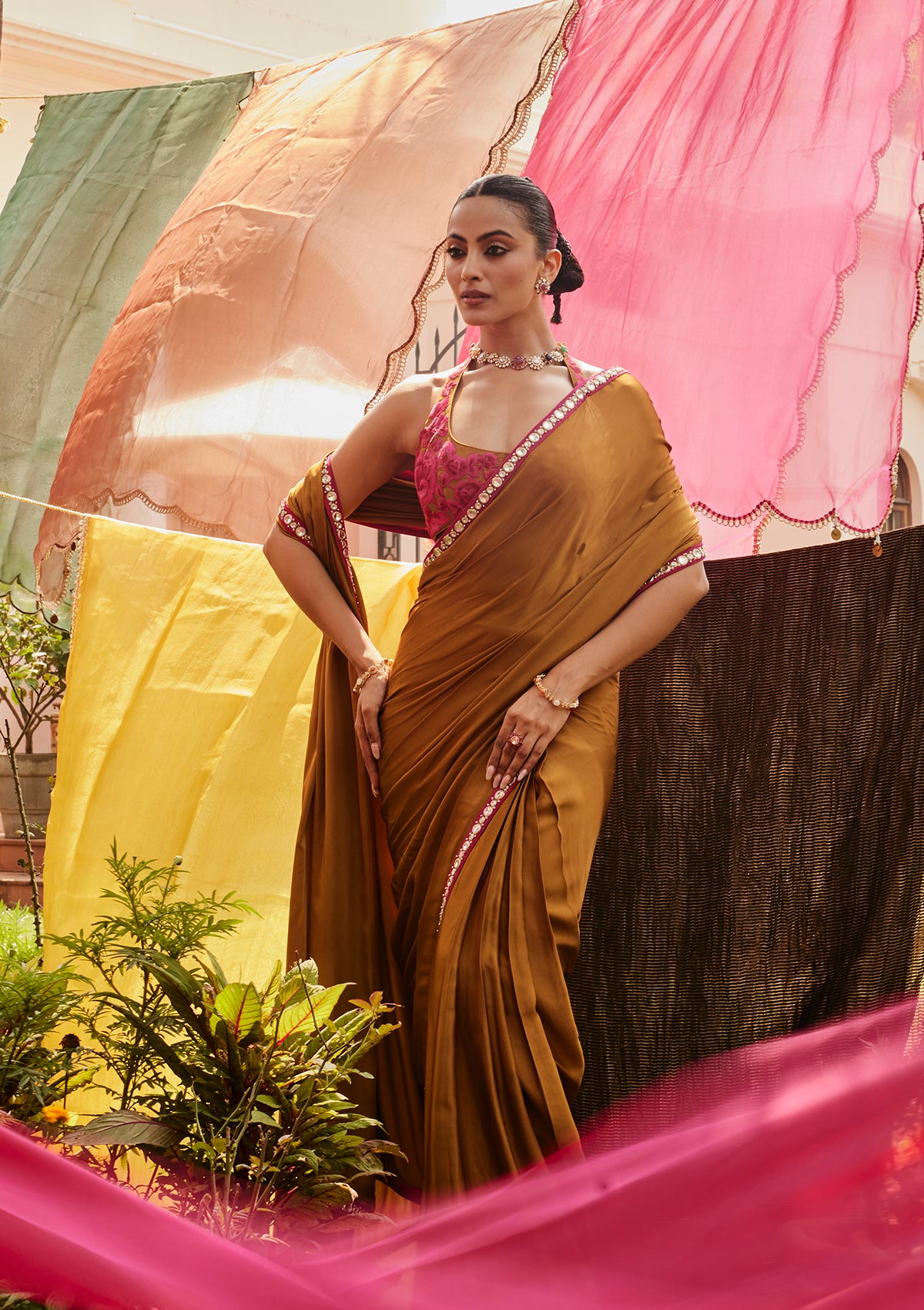 Ochre Gulaab Pre-Draped Saree