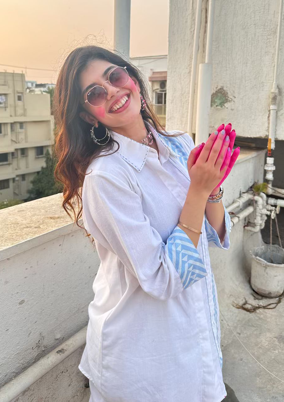 Sanjana Sanghi in Powder Blue Aztec Shirt Co-ord Set