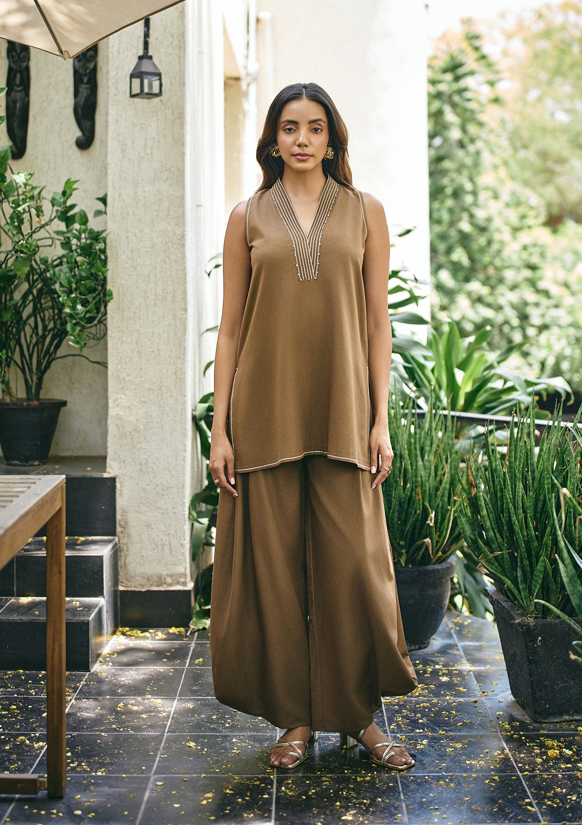 Mocha Pintuck Kurta Set