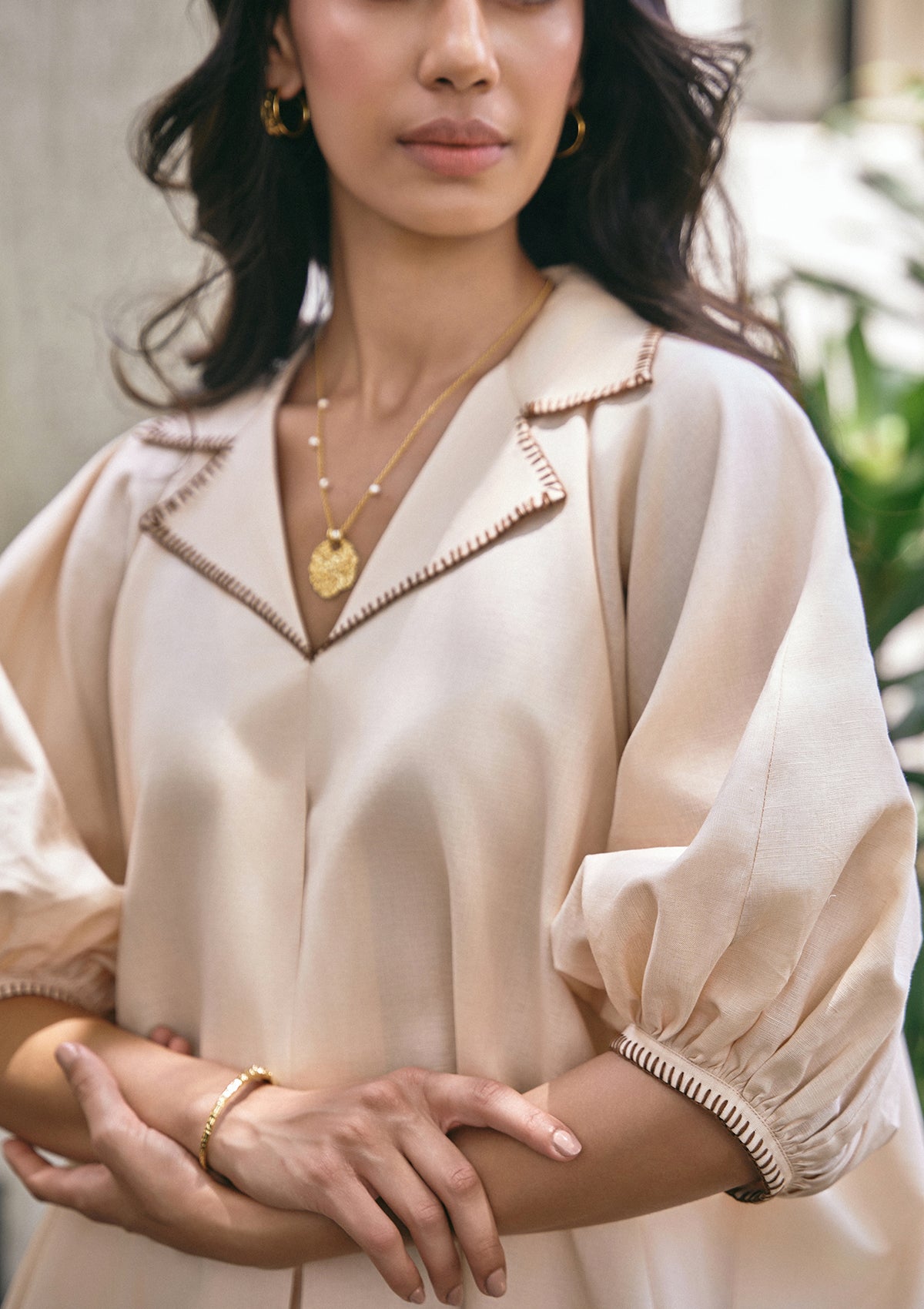 Sand Collared Kaftan Set
