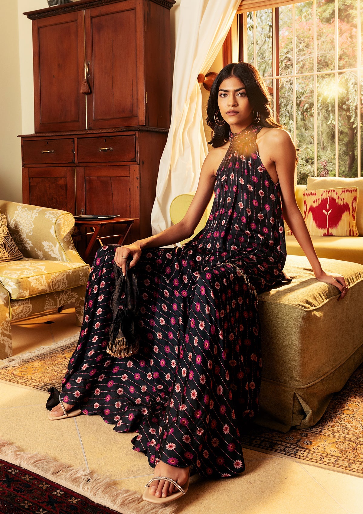Nazreen Black Halter Sharara Set