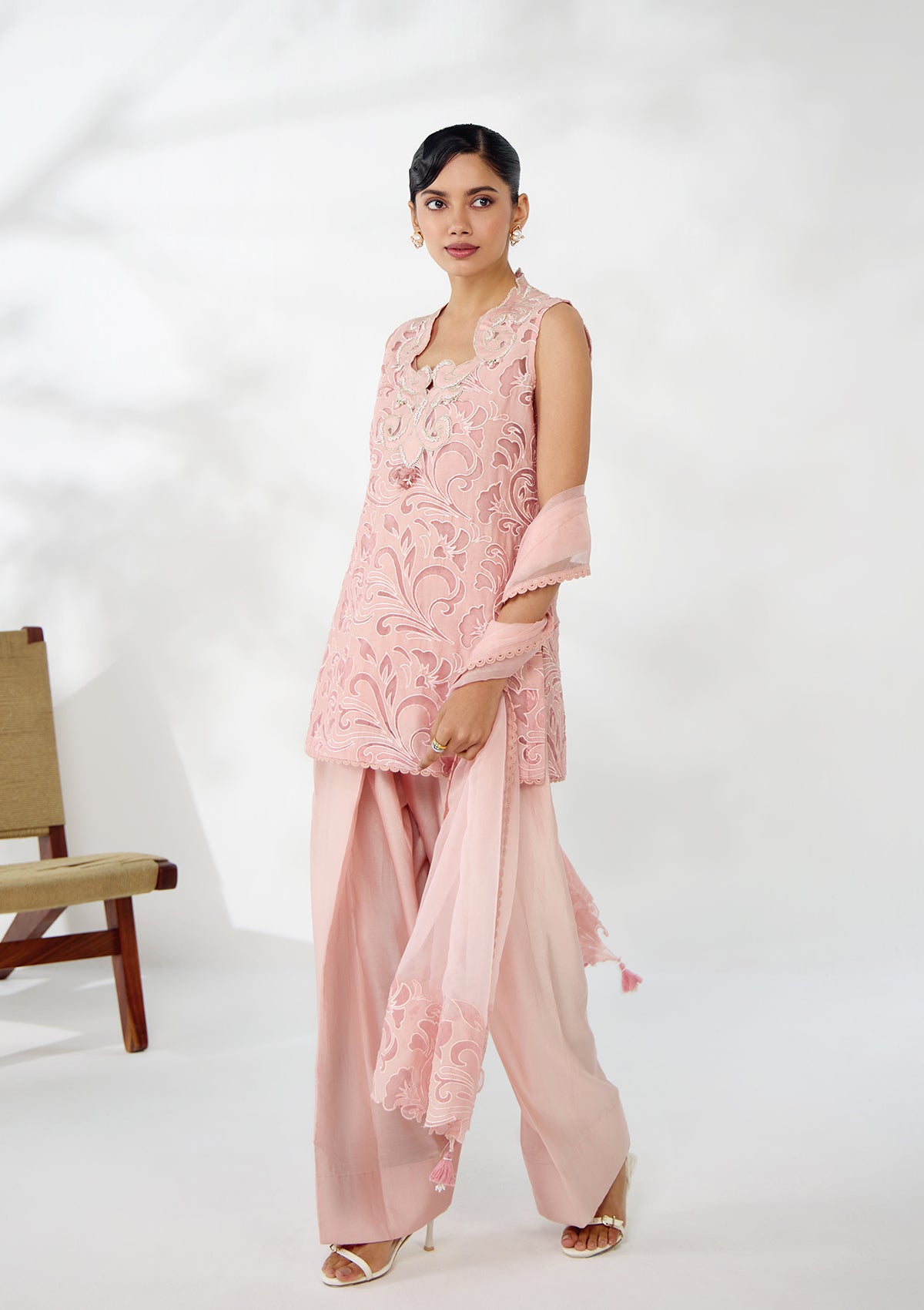 Blush Applique Embroidered Farshi Set