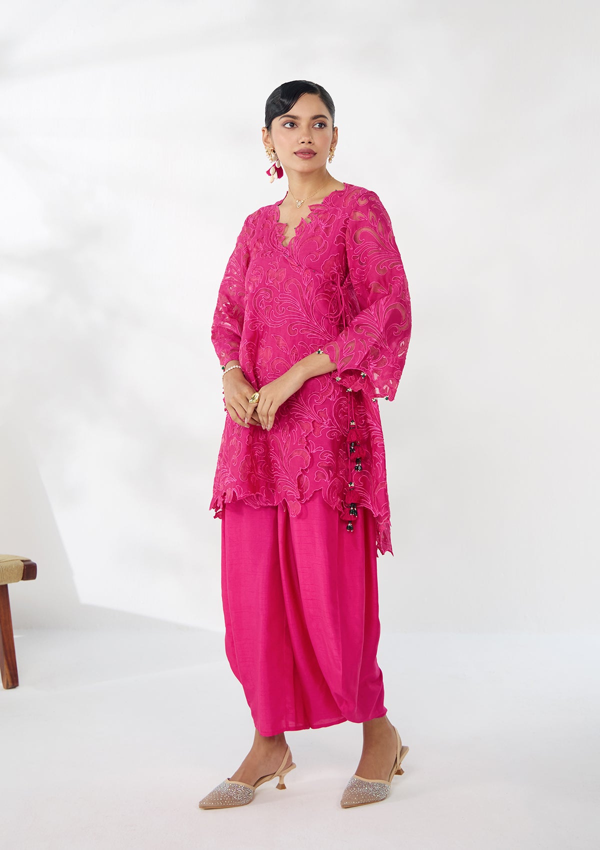 Fuchsia Flora Cutwork Kurta Set